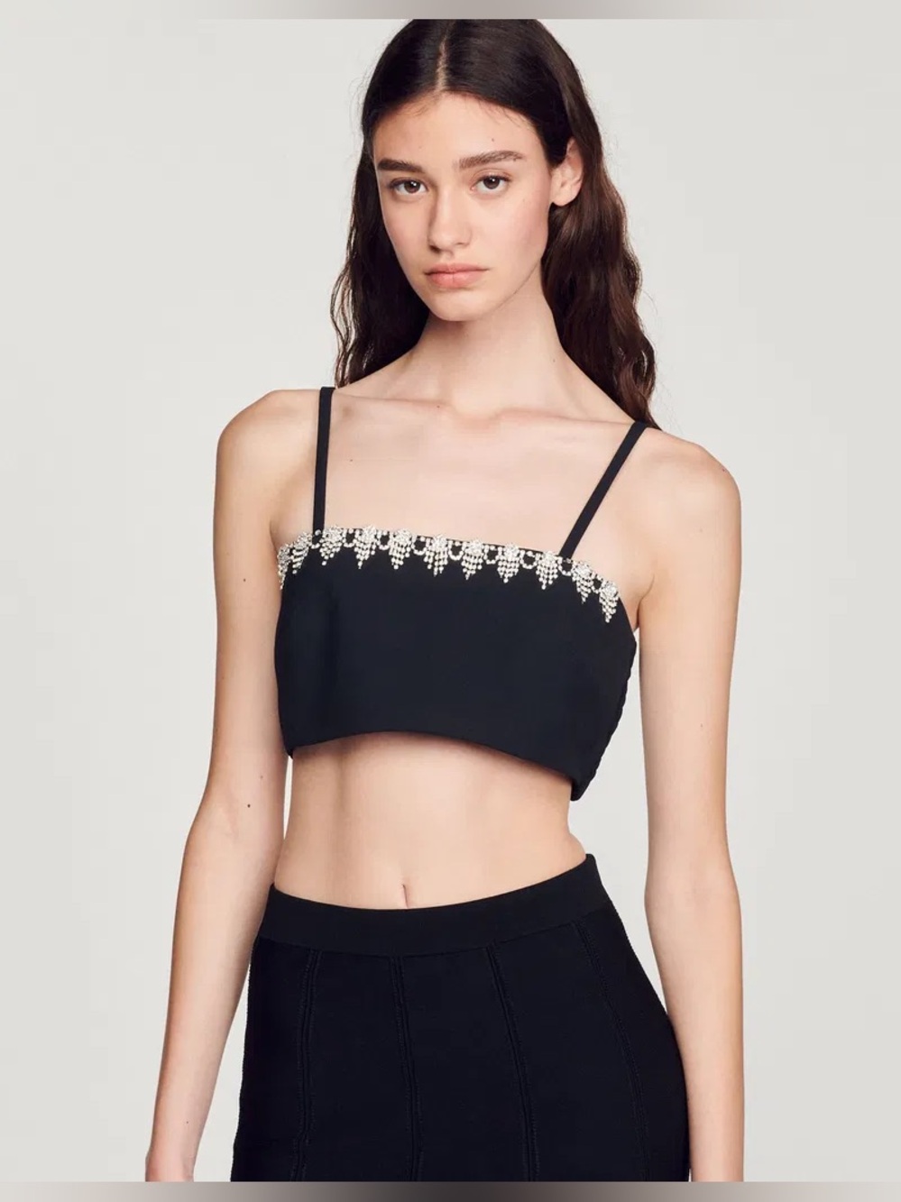 Sandro Cathy Crystal-Embellished Crop Top size 3 NWT